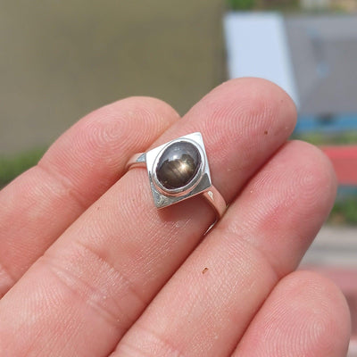 Black Star Sapphire Ring, Sterling Silver Ring, Diamond shaped Ring, Black Sapphire Ring, Gift for Her, Star Sapphire Ring - size 6.5-0