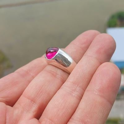 Pink CZ Cabochon Ring, Sterling Silver Ring, Solitaire Ring, pink Cubic Zirconia Ring, handmade gemstone ring, Minimalist design - size 9-1
