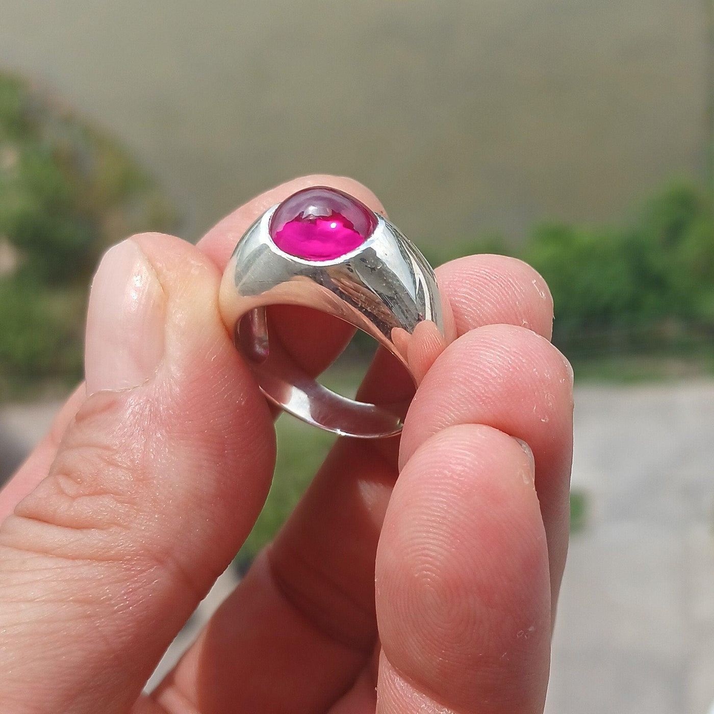 Pink CZ Cabochon Ring, Sterling Silver Ring, Solitaire Ring, pink Cubic Zirconia Ring, handmade gemstone ring, Minimalist design - size 9-2