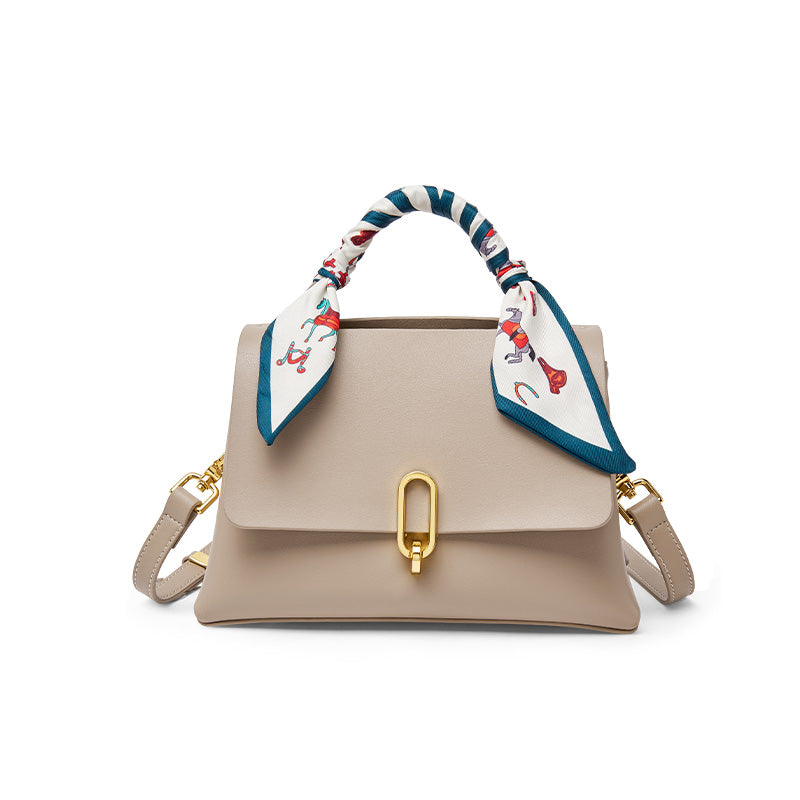 Structured Apricot Satchel with Scarf-0